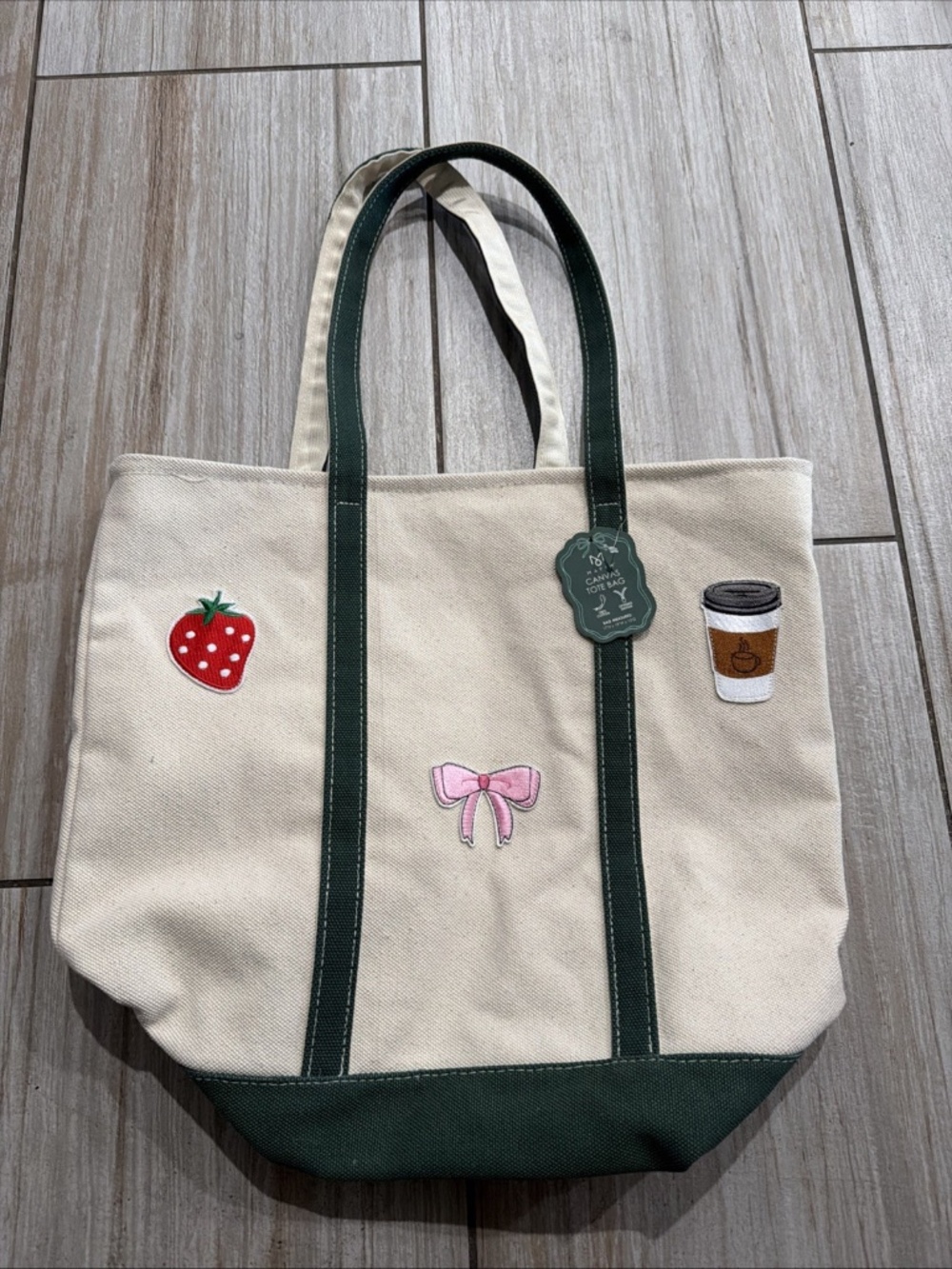 Mayim Large Patch Canvas Tote - Coffee-Strawberry-Bow
